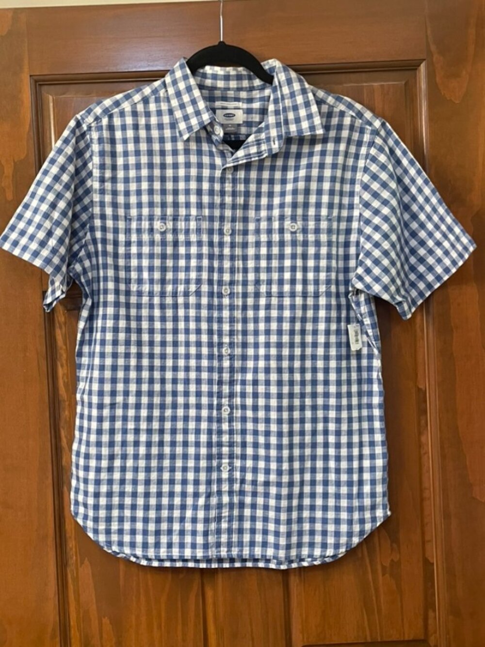 NWT Old Navy Boys Short Sleeve Button Down - Slim Fit Medium - Blue Gingham